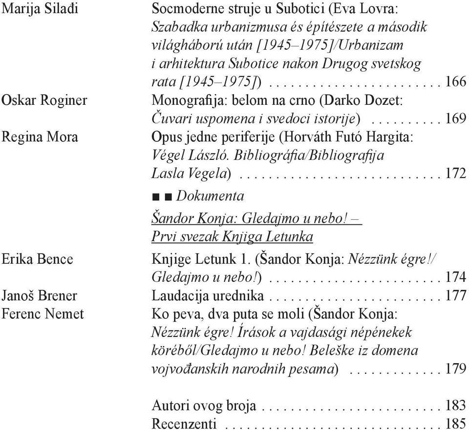 Bibliográfia/Bibliografija Lasla Vegela)...172 Dokumenta Šandor Konja: Gledajmo u nebo! Prvi svezak Knjiga Letunka Erika Bence Knjige Letunk 1. (Šandor Konja: Nézzünk égre!/ Gledajmo u nebo!)...174 Janoš Brener Laudacija urednika.