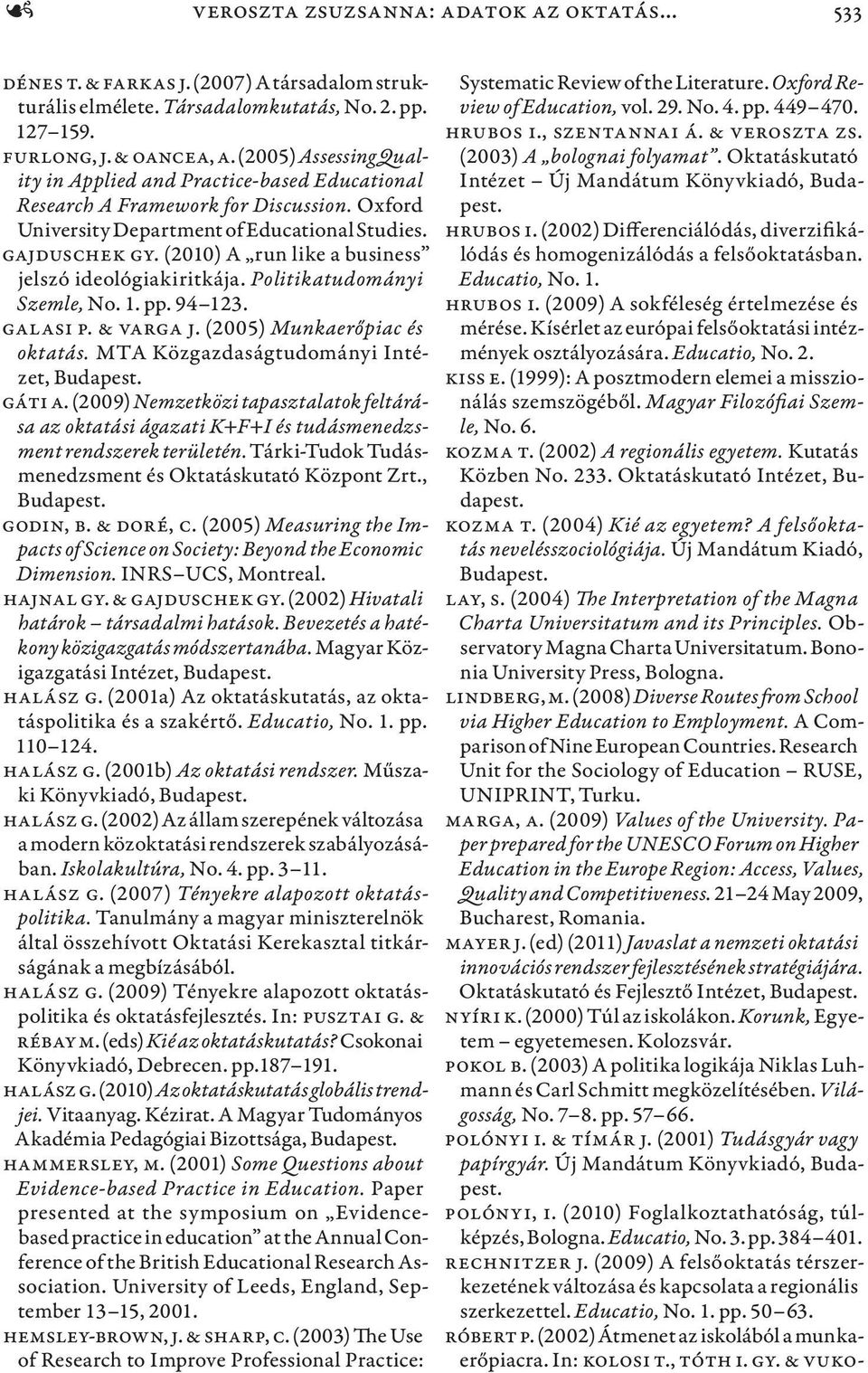 (2010) A run like a business jelszó ideológiakiritkája. Politikatudományi Szemle, No. 1. pp. 94 123. Galasi P. & Varga J. (2005) Munkaerőpiac és oktatás. MTA Közgazdaságtudományi Intézet, Budapest.