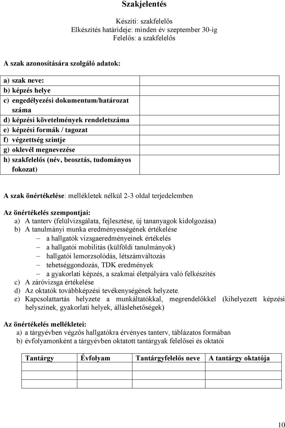 mellékletek nélkül 2-3 oldal terjedelemben Az önértékelés szempontjai: a) A tanterv (felülvizsgálata, fejlesztése, új tananyagok kidolgozása) b) A tanulmányi munka eredményességének értékelése a