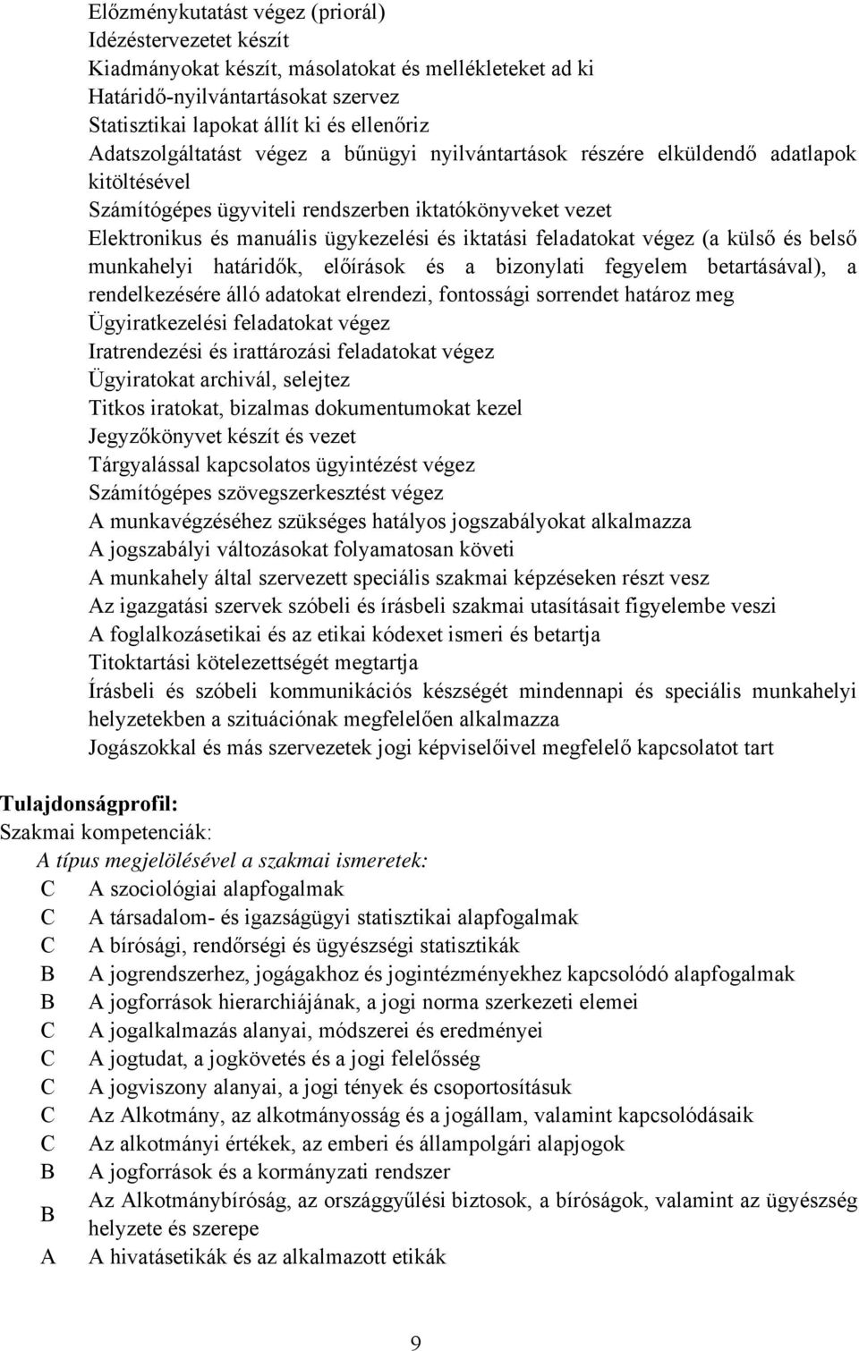 feladatokat végez (a külső és belső munkahelyi határidők, előírások és a bizonylati fegyelem betartásával), a rendelkezésére álló adatokat elrendezi, fontossági sorrendet határoz meg Ügyiratkezelési