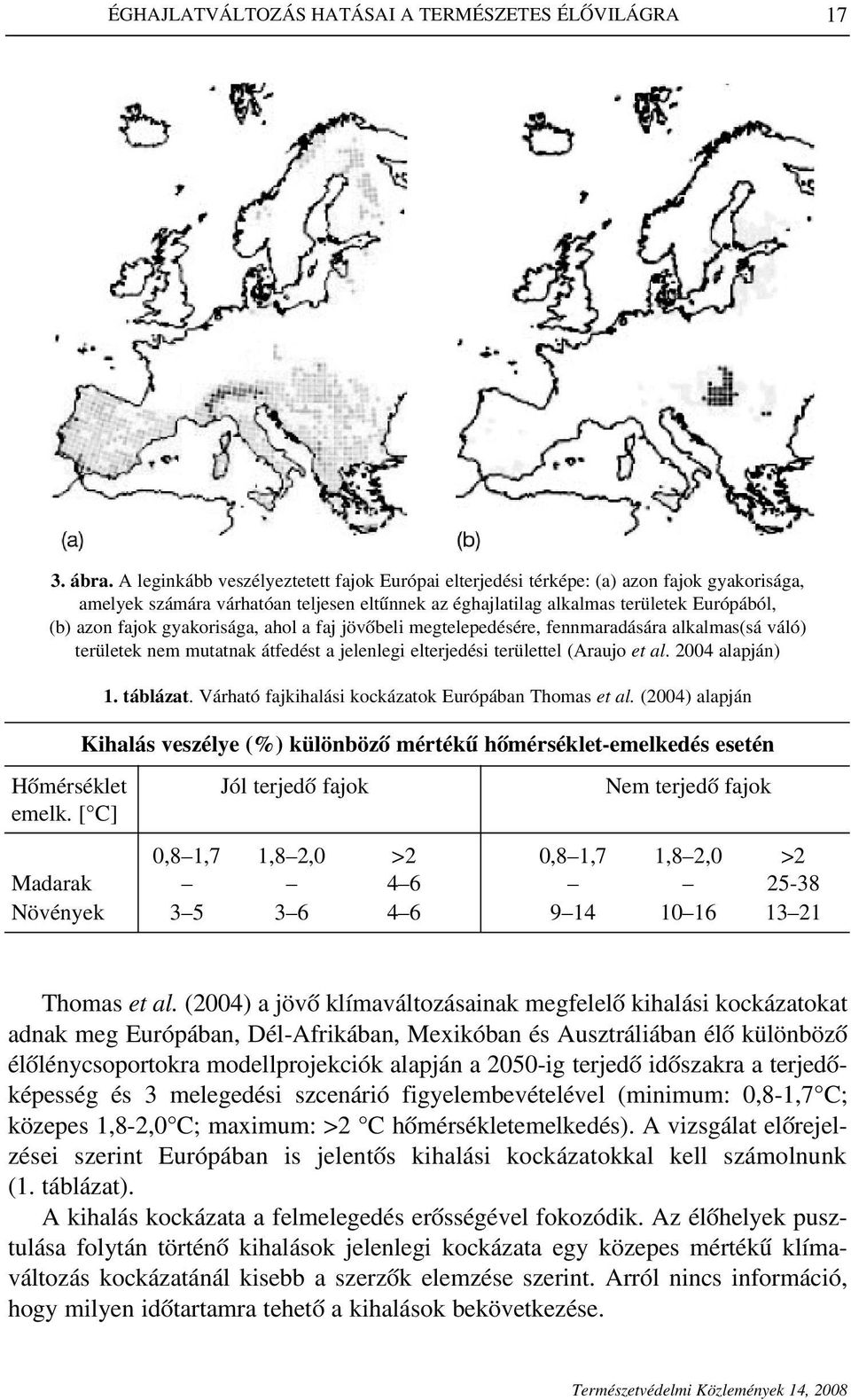 gyakorisága, ahol a faj jövôbeli megtelepedésére, fennmaradására alkalmas(sá váló) területek nem mutatnak átfedést a jelenlegi elterjedési területtel (Araujo et al. 2004 alapján) 1. táblázat.