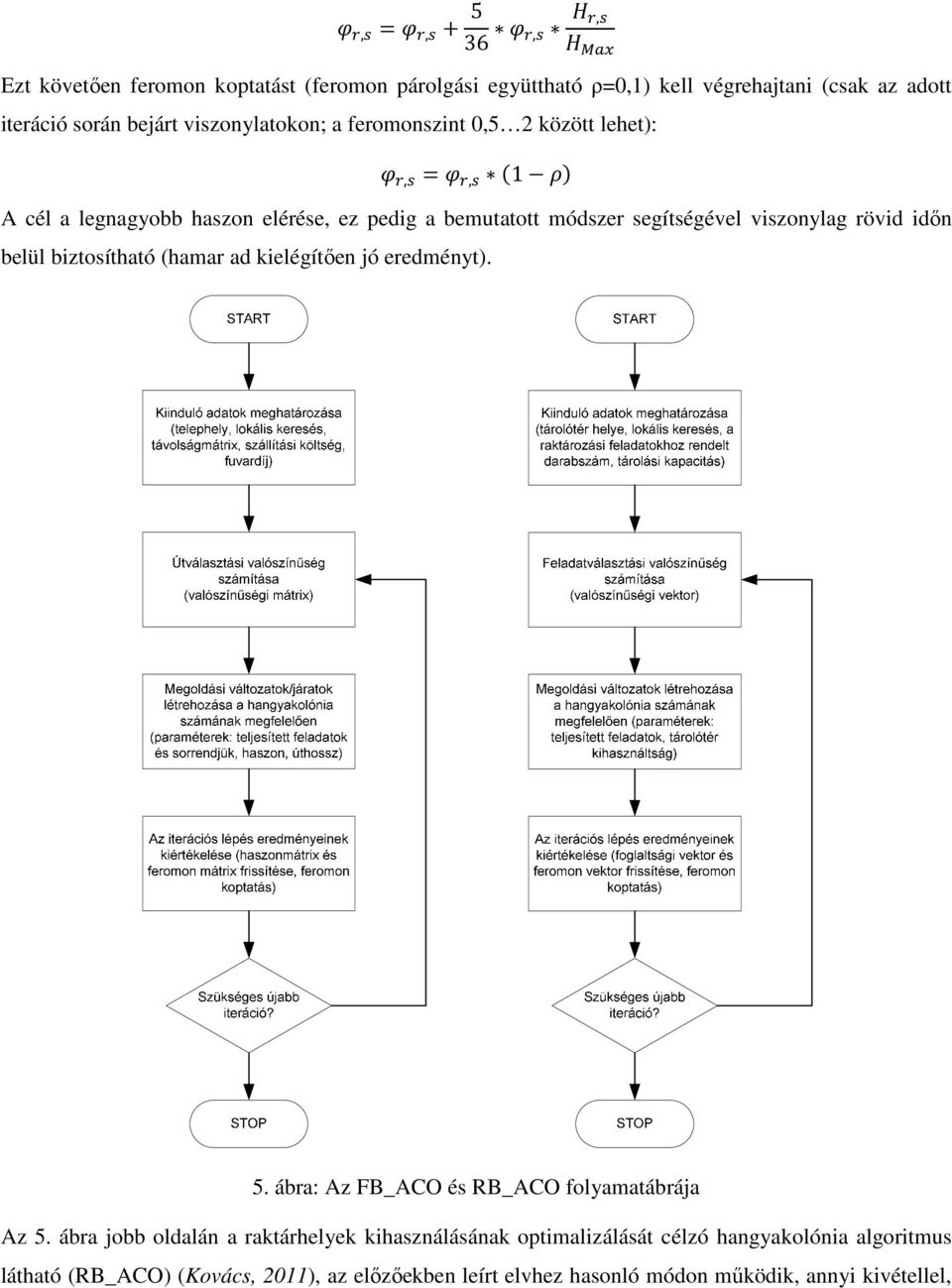 rövid időn belül biztosítható (hamar ad kielégítően jó eredményt). 5. ábra: Az FB_ACO és RB_ACO folyamatábrája Az 5.