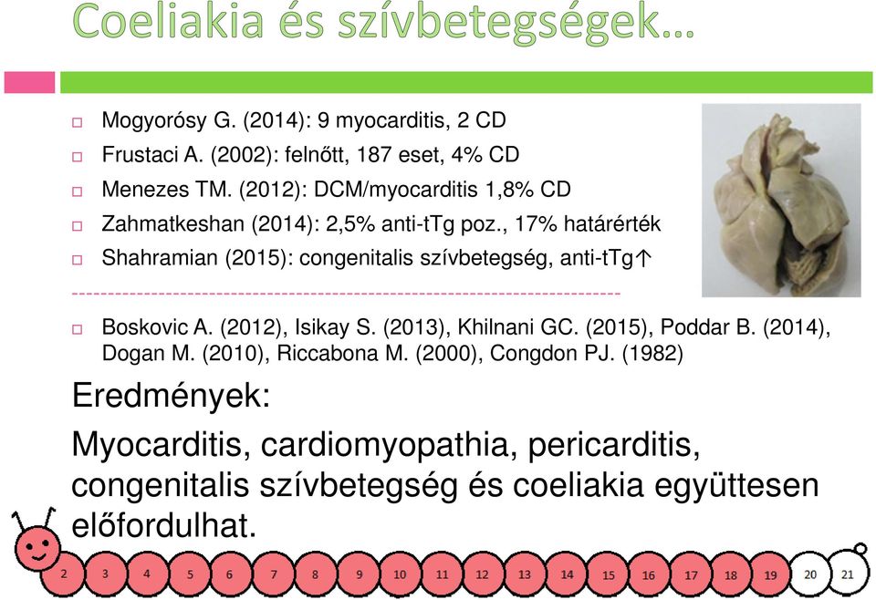 , 17% határérték Shahramian (2015): congenitalis szívbetegség, anti-ttg