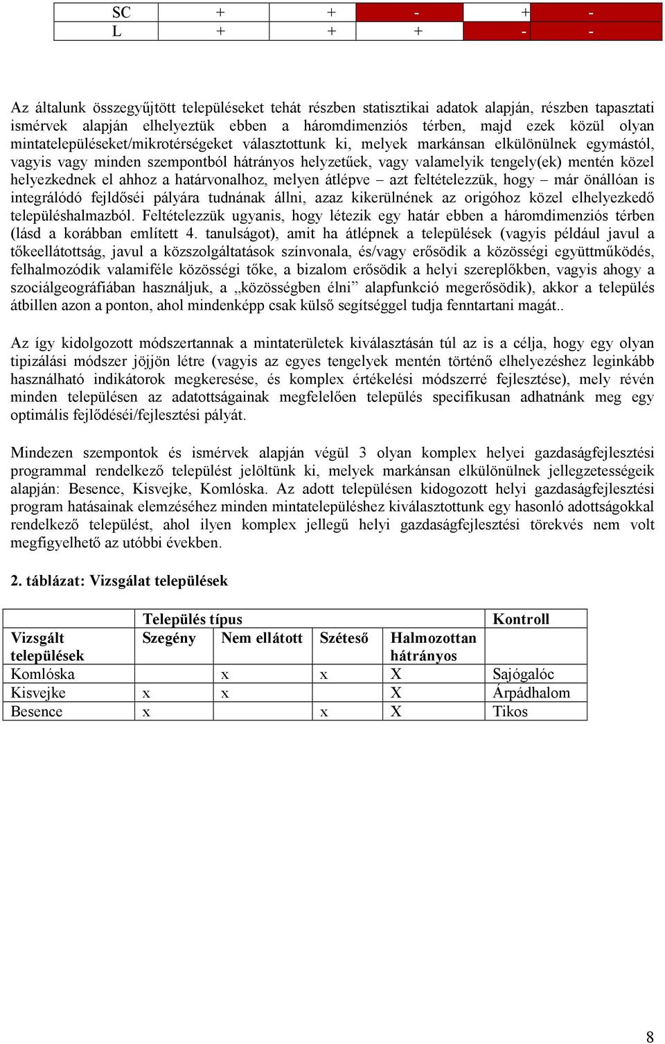 helyezkednek el ahhoz a határvonalhoz, melyen átlépve azt feltételezzük, hogy már önállóan is integrálódó fejldıséi pályára tudnának állni, azaz kikerülnének az origóhoz közel elhelyezkedı