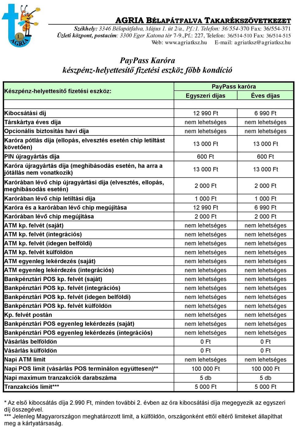 Ft Karóra újragyártás díja (meghibásodás esetén, ha arra a jótállás nem vonatkozik) Karórában lévő chip újragyártási díja (elvesztés, ellopás, meghibásodás esetén) 13 000 Ft 13 000 Ft 2 000 Ft 2 000