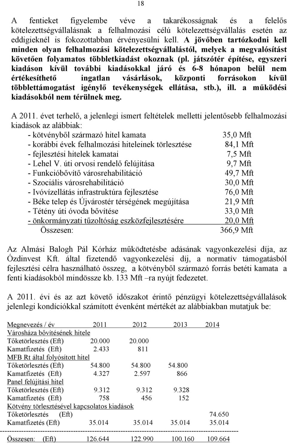 játszótér építése, egyszeri kiadáson kívül további kiadásokkal járó és 6-8 hónapon belül nem értékesíthető ingatlan vásárlások, központi forrásokon kívül többlettámogatást igénylő tevékenységek