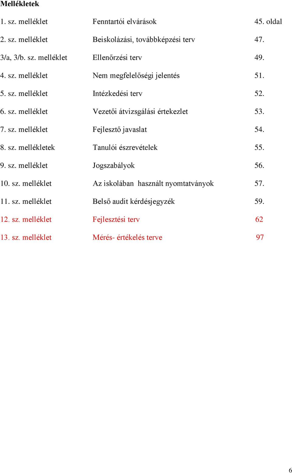 8. sz. mellékletek Tanulói észrevételek 55. 9. sz. melléklet Jogszabályok 56. 10. sz. melléklet Az iskolában használt nyomtatványok 57. 11. sz. melléklet Belső audit kérdésjegyzék 59.