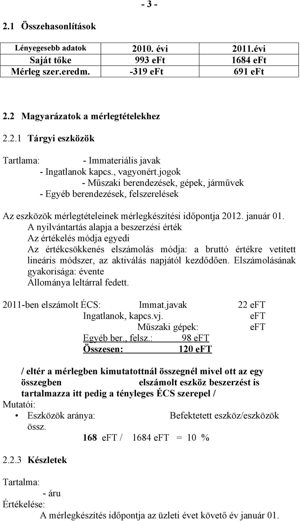 A nyilvántartás alapja a beszerzési érték Az értékelés módja egyedi Az értékcsökkenés elszámolás módja: a bruttó értékre vetített lineáris módszer, az aktiválás napjától kezdődően.