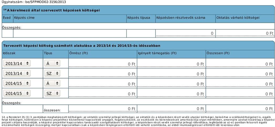 pontjában meghatározott költségek: az oktatók személyi jellegű költségei, az oktatók és a képzésben részt vevők utazási költségei, beleértve a szállásköltségeket is, egyéb folyó költségek, különösen