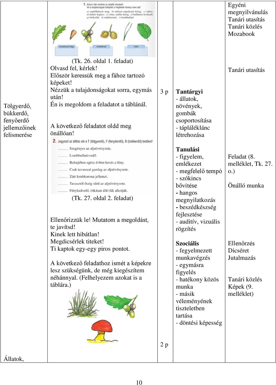 3 p Tantárgyi - állatok, növények, gombák csoportosítása - tápláléklánc létrehozása (Tk. 27. oldal 2. feladat) Ellenőrizzük le! Mutatom a megoldást, te javítsd! Kinek lett hibátlan!
