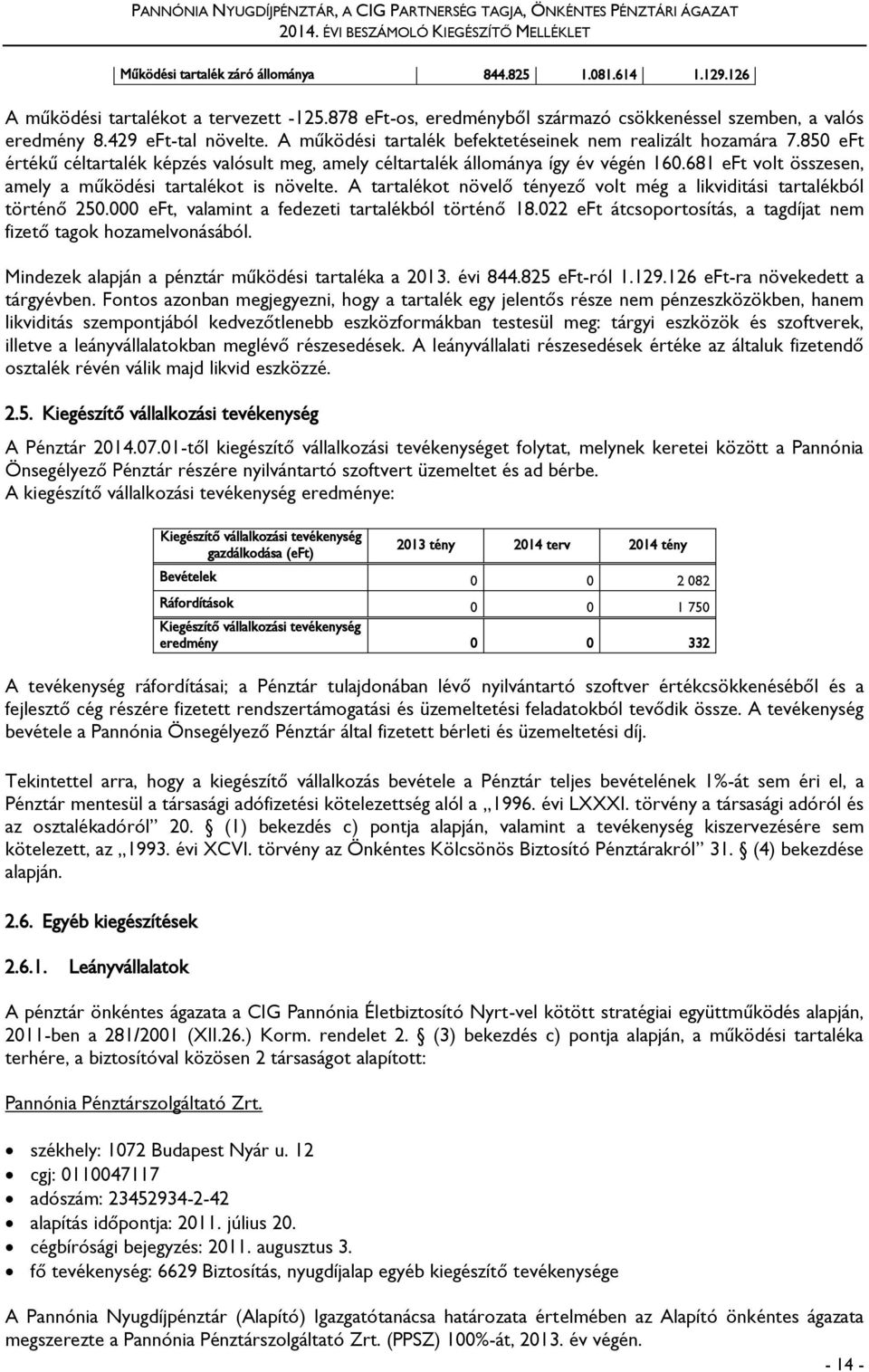 681 eft volt összesen, amely a működési tartalékot is növelte. A tartalékot növelő tényező volt még a likviditási tartalékból történő 250.000 eft, valamint a fedezeti tartalékból történő 18.