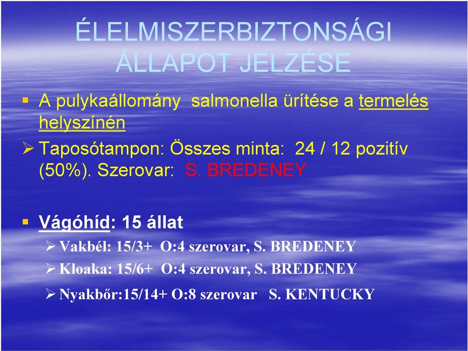 Szerovar: S. BREDENEY Vágóhíd: 15 állat Vakbél: 15/3+ O:4 szerovar, S.