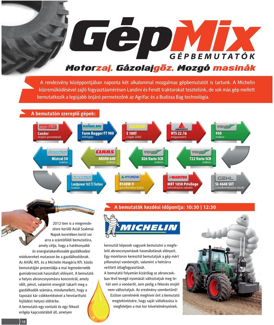 A bemutatón szereplő gépek: Condor önjáró permetező Farm Bagger FT 900 töltőgép E 180T csigás ürítő HTS 22.