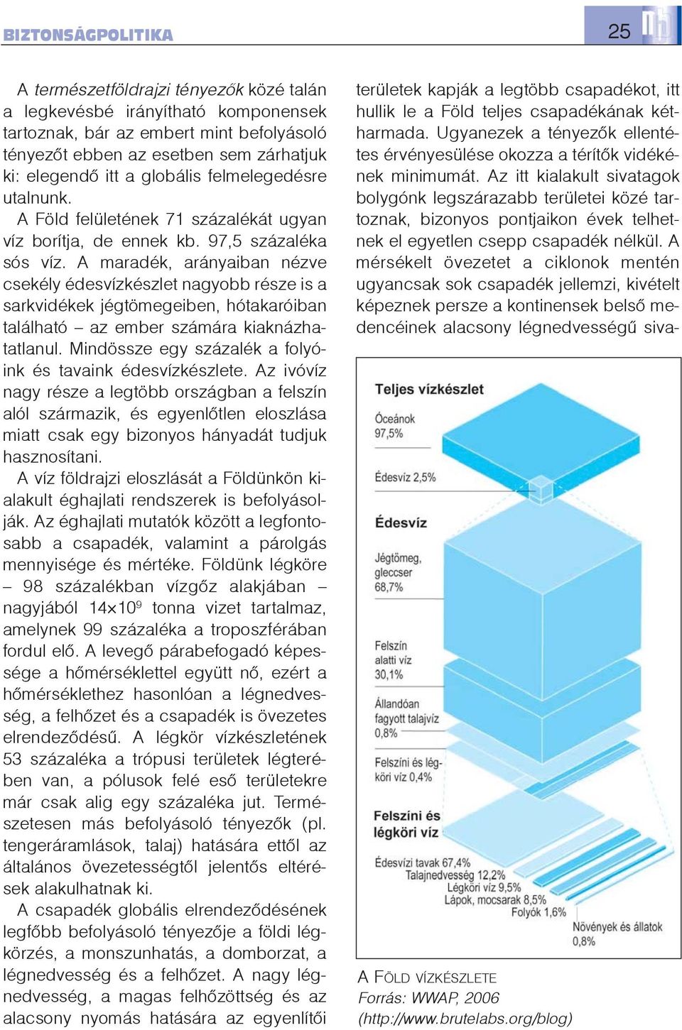 A maradék, arányaiban nézve csekély édesvízkészlet nagyobb része is a sarkvidékek jégtömegeiben, hótakaróiban található az ember számára kiaknázhatatlanul.