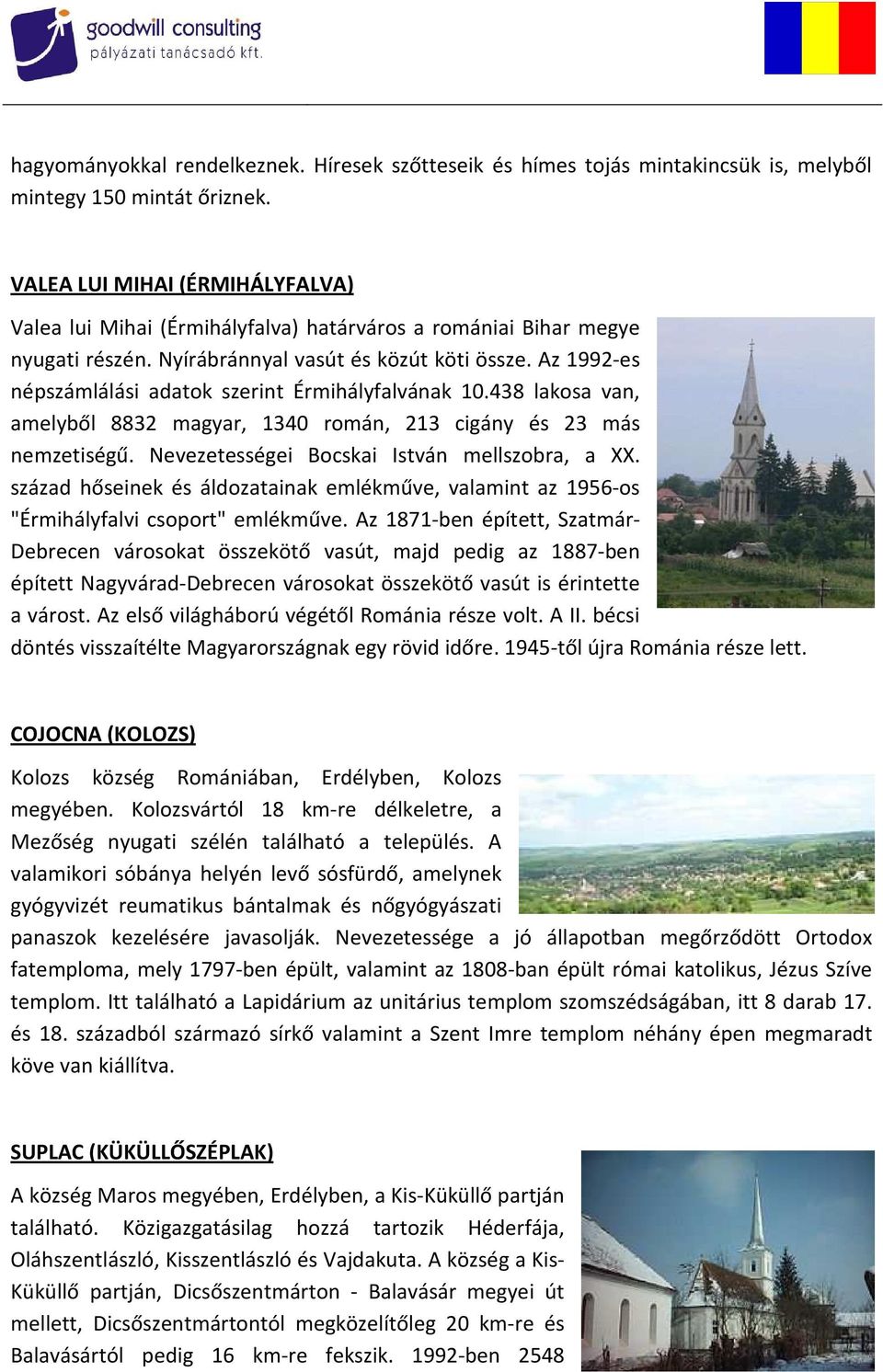 Az 1992-es népszámlálási adatok szerint Érmihályfalvának 10.438 lakosa van, amelyből 8832 magyar, 1340 román, 213 cigány és 23 más nemzetiségű. Nevezetességei Bocskai István mellszobra, a XX.