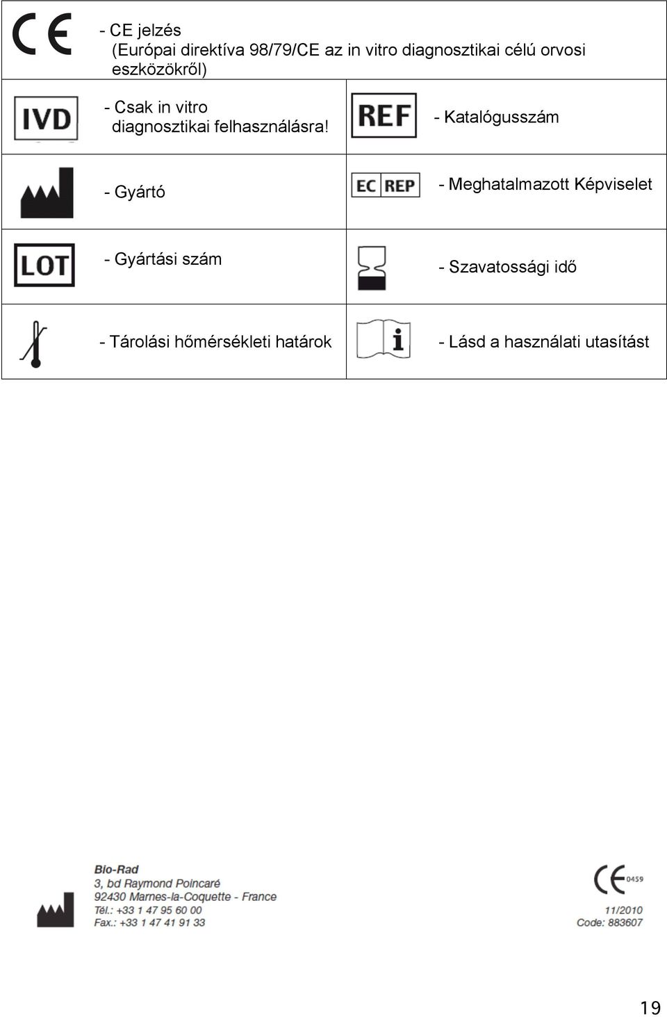 - Katalógusszám - Gyártó - Meghatalmazott Képviselet - Gyártási szám -