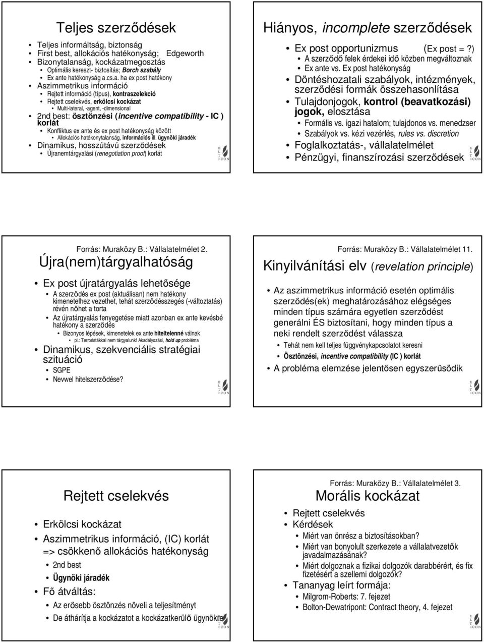 compatibility - IC ) korlát Konfliktus ex ante és ex post hatékonyság között Allokációs hatékonytalanság, információs ill.