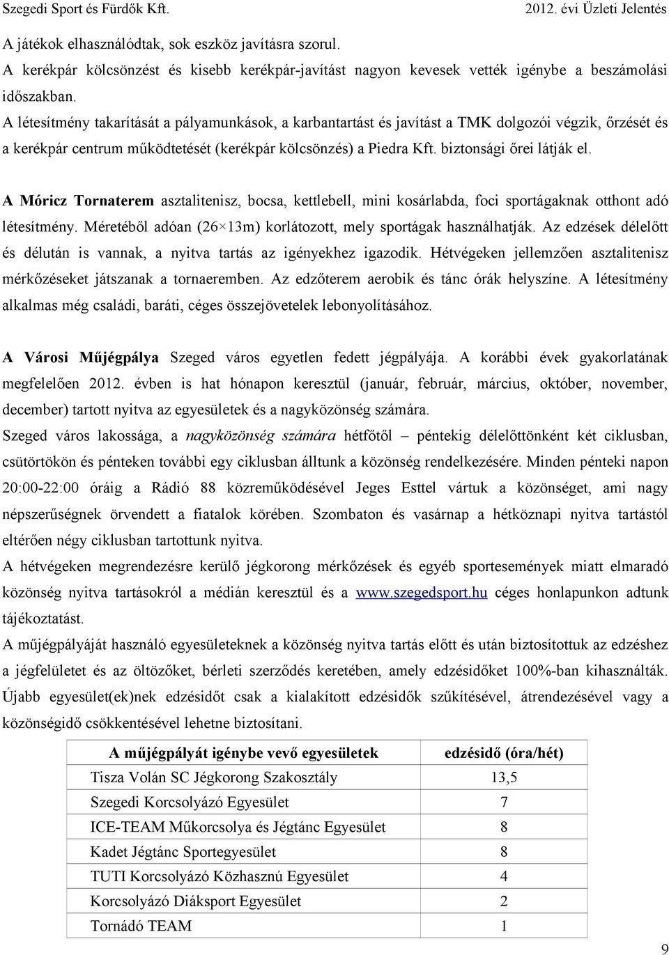 A Móricz Tornaterem asztalitenisz, bocsa, kettlebell, mini kosárlabda, foci sportágaknak otthont adó létesítmény. Méretéből adóan (26 13m) korlátozott, mely sportágak használhatják.