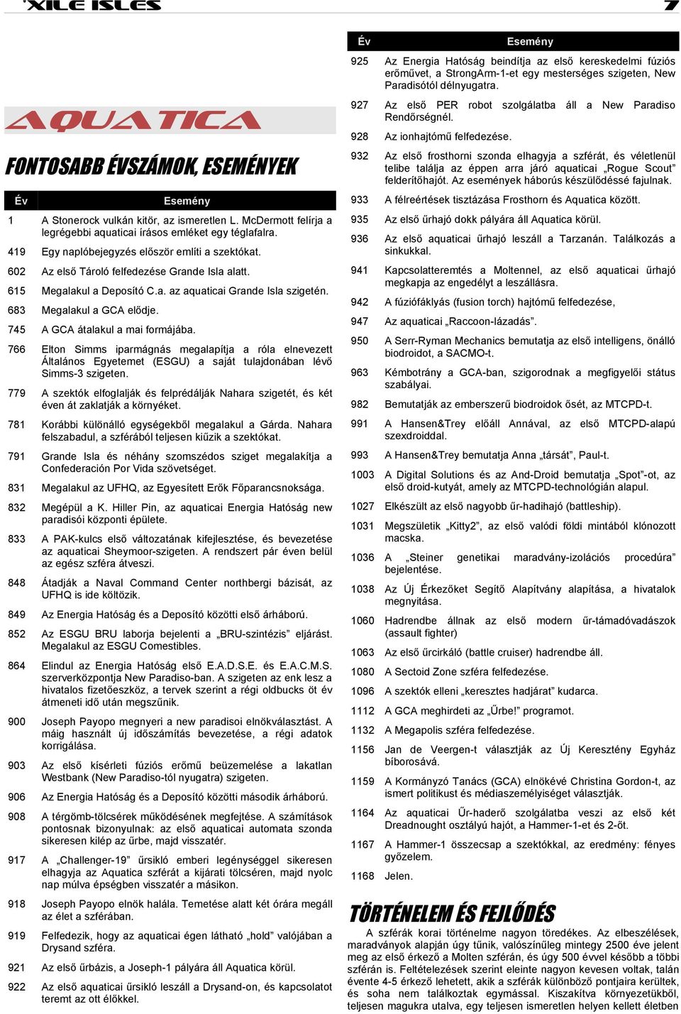 745 A GCA átalakul a mai formájába. 766 Elton Simms iparmágnás megalapítja a róla elnevezett Általános Egyetemet (ESGU) a saját tulajdonában lévő Simms-3 szigeten.