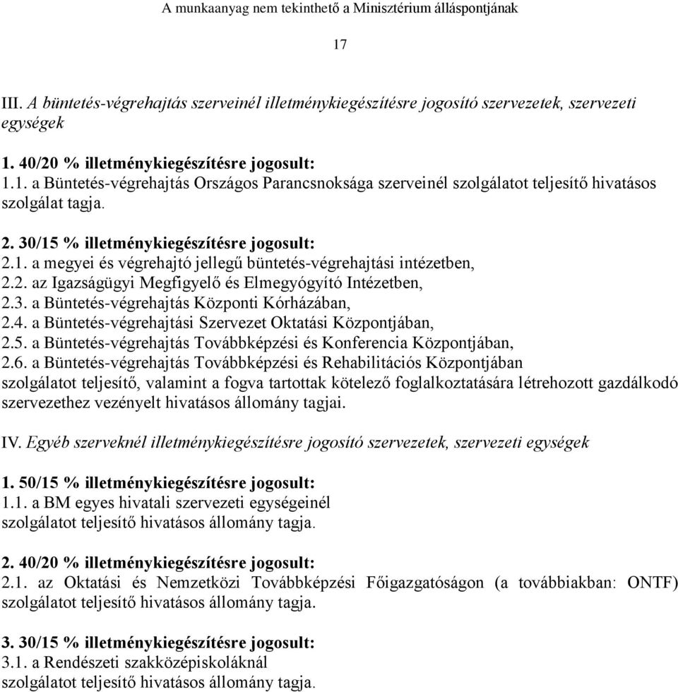 4. a Büntetés-végrehajtási Szervezet Oktatási Központjában, 2.5. a Büntetés-végrehajtás Továbbképzési és Konferencia Központjában, 2.6.