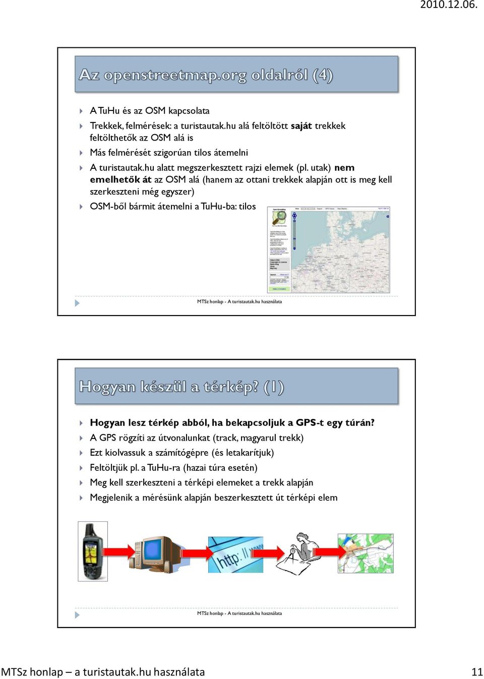 utak) nem emelhetők át az OSM alá (hanem az ottani trekkek alapján ott is meg kell szerkeszteni még egyszer) OSM-ből bármit átemelni a TuHu-ba: tilos Hogyan lesz térkép