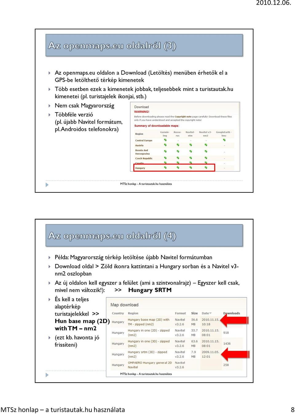 Androidos telefonokra) Példa: Magyarország térkép letöltése újabb Navitel formátumban Download oldal > Zöld ikonra kattintani a Hungary sorban és a Navitel v3- nm2