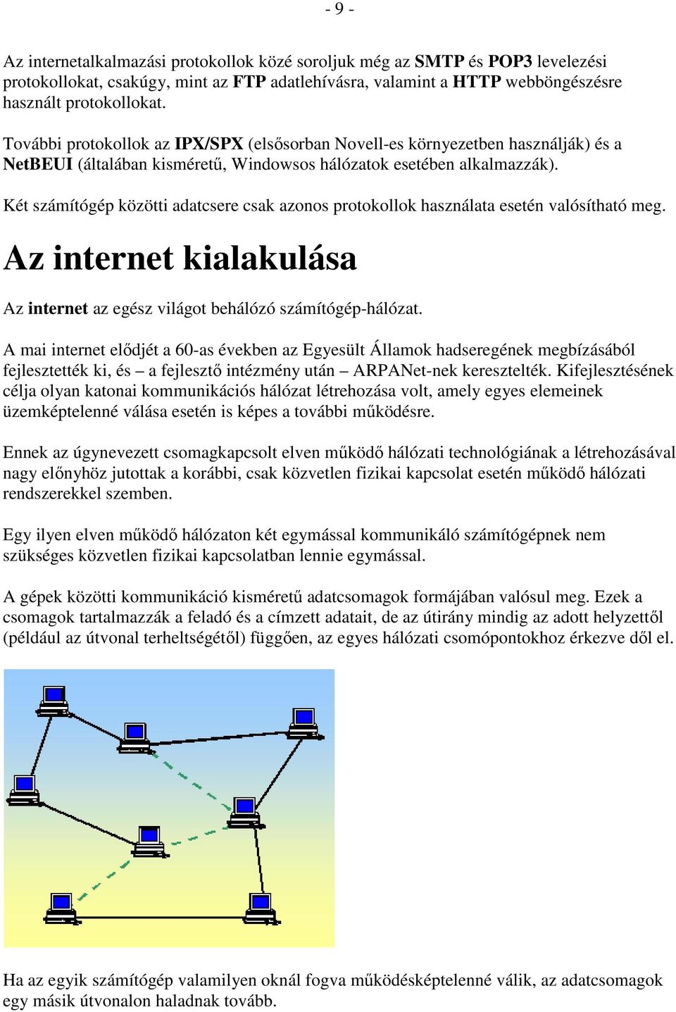 Két számítógép közötti adatcsere csak azonos protokollok használata esetén valósítható meg. Az internet kialakulása Az internet az egész világot behálózó számítógép-hálózat.