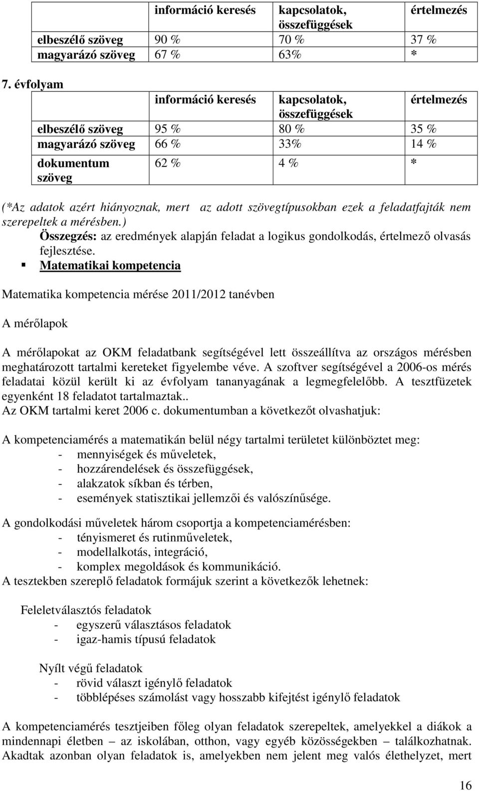 adott szövegtípusokban ezek a feladatfajták nem szerepeltek a mérésben.) Összegzés: az eredmények alapján feladat a logikus gondolkodás, értelmezı olvasás fejlesztése.