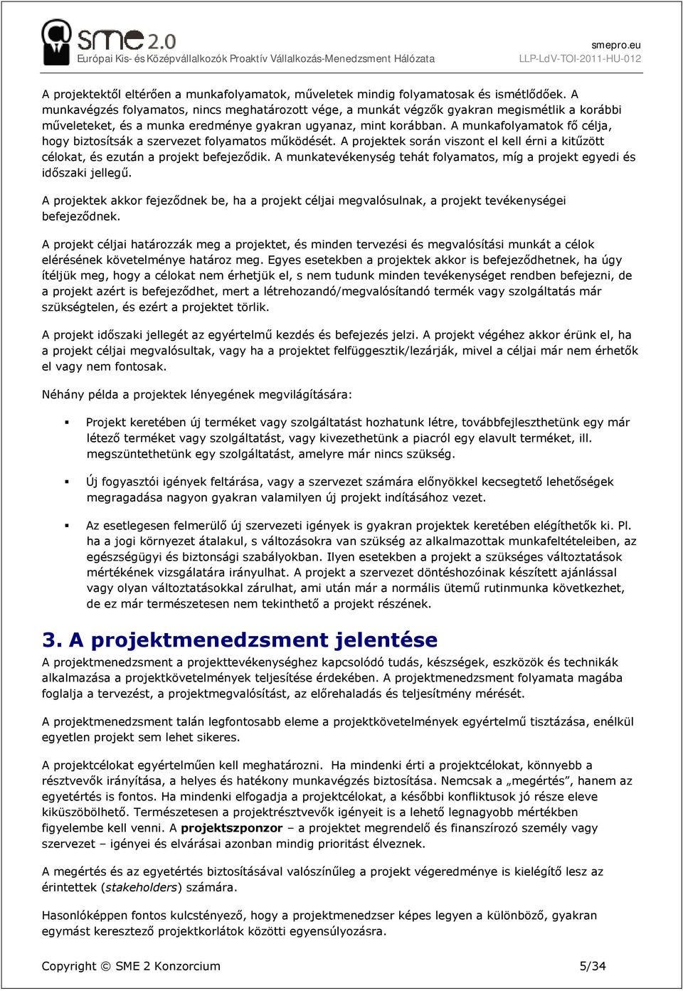 A munkafolyamatok fő célja, hogy biztosítsák a szervezet folyamatos működését. A projektek során viszont el kell érni a kitűzött célokat, és ezután a projekt befejeződik.