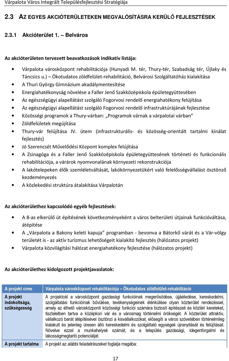 ) Ökotudatos zöldfelület-rehabilitáció, Belvárosi Szolgáltatóház kialakítása A Thuri György Gimnázium akadálymentesítése Energiahatékonyság növelése a Faller Jenő Szakközépiskola épületegyüttesében