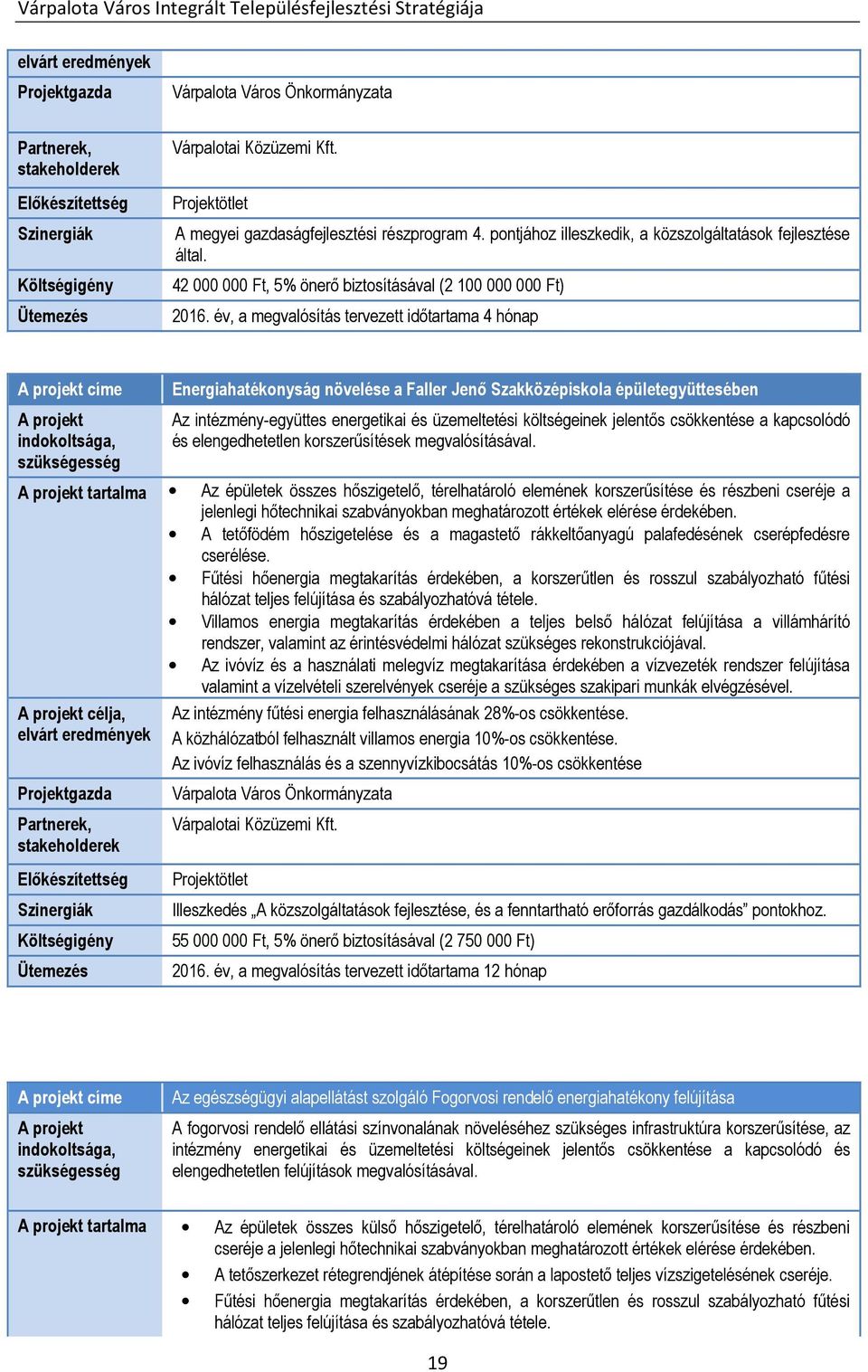 év, a megvalósítás tervezett időtartama 4 hónap A projekt címe A projekt indokoltsága, szükségesség Energiahatékonyság növelése a Faller Jenő Szakközépiskola épületegyüttesében Az intézmény-együttes