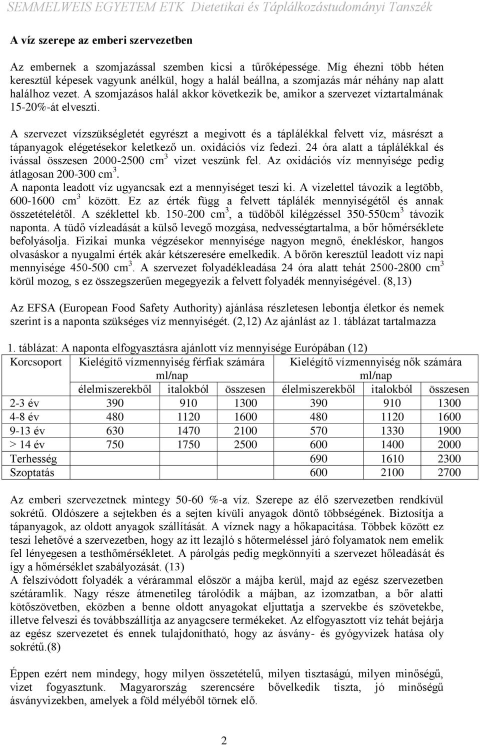 A szomjazásos halál akkor következik be, amikor a szervezet víztartalmának 15-20%-át elveszti.