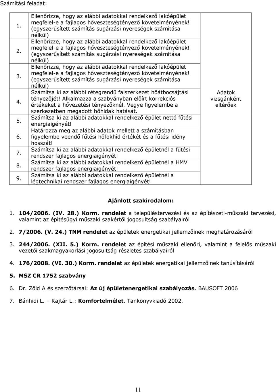 (egyszerűsített számítás sugárzási nyereségek számítása nélkül) Számítsa ki az alábbi rétegrendű falszerkezet hőátbocsájtási tényezőjét!