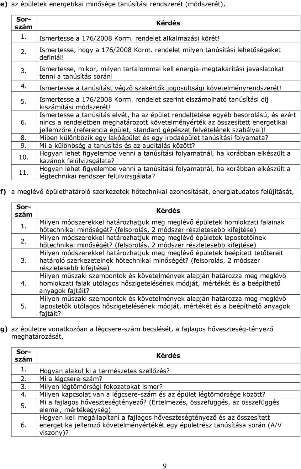 Ismertesse a tanúsítást végző szakértők jogosultsági követelményrendszerét! Ismertesse a 176/2008 Korm. rendelet szerint elszámolható tanúsítási díj kiszámítási módszerét!