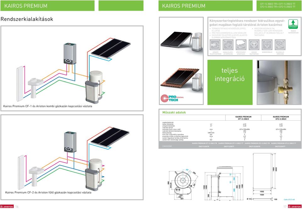 EFFICIENCY magas hatékonyság Könnyű teepíthetőség Kőzetgyapot szigeteés Hosszú éettartam Korrózióáó Magas enyeőképesség Eenáóképesség tejes integráció Kairos Premium CF1 és Ariston kombi gázkazán