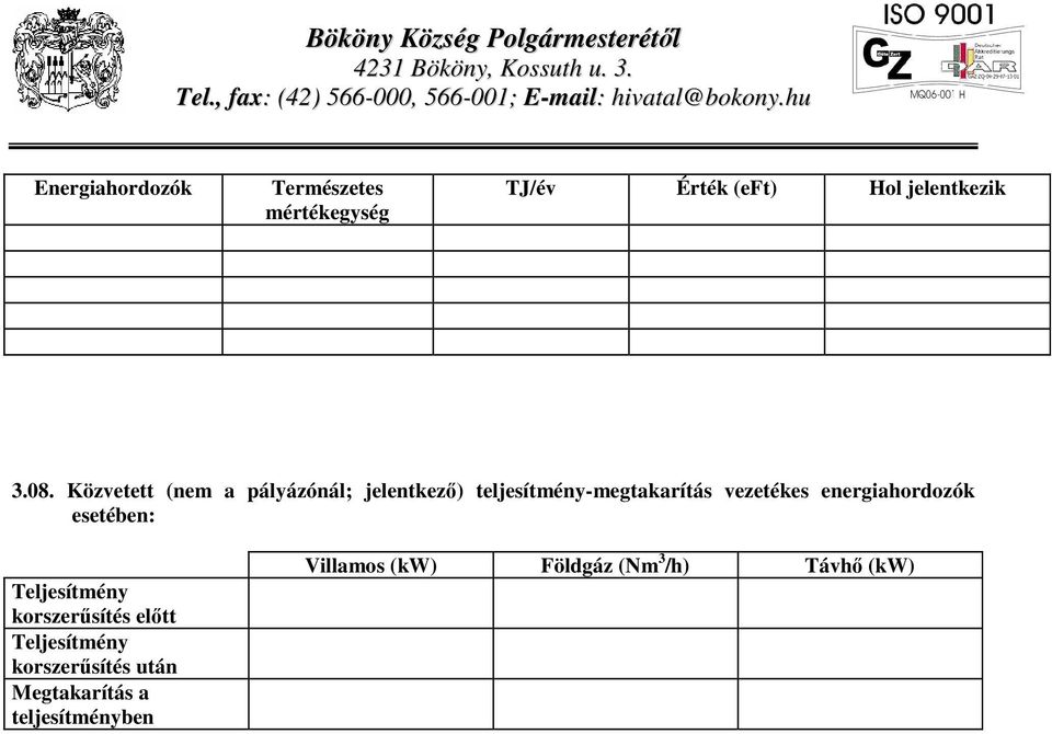 hu Energiahordozók Természetes mértékegység TJ/év Érték (eft) Hol jelentkezik 3.08.