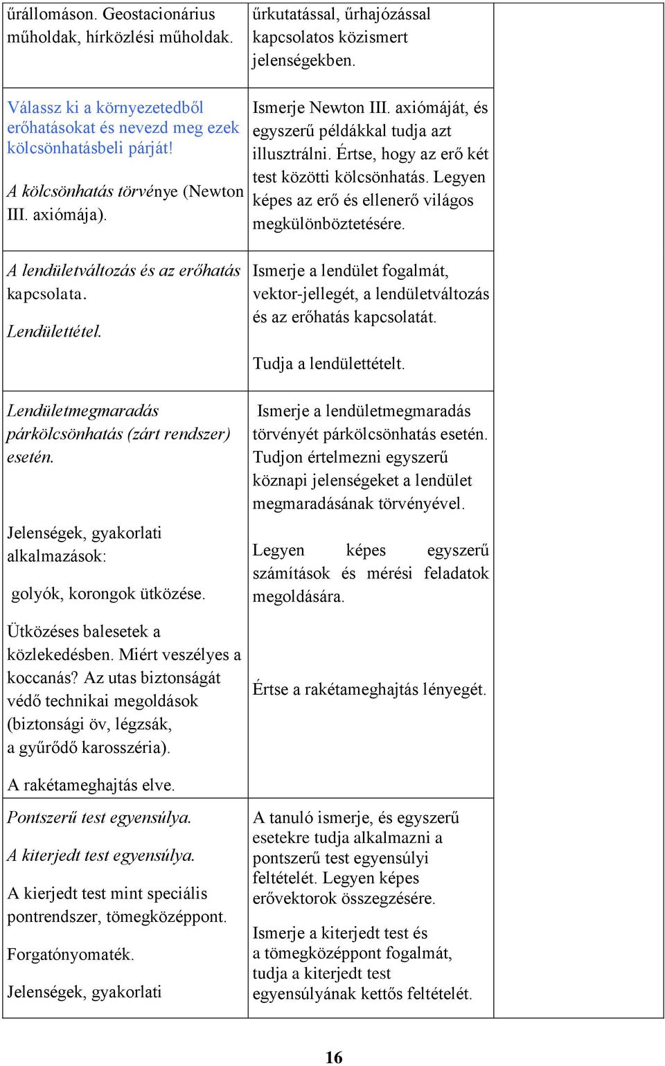 axiómáját, és egyszerű példákkal tudja azt illusztrálni. Értse, hogy az erő két test közötti kölcsönhatás. Legyen képes az erő és ellenerő világos megkülönböztetésére.