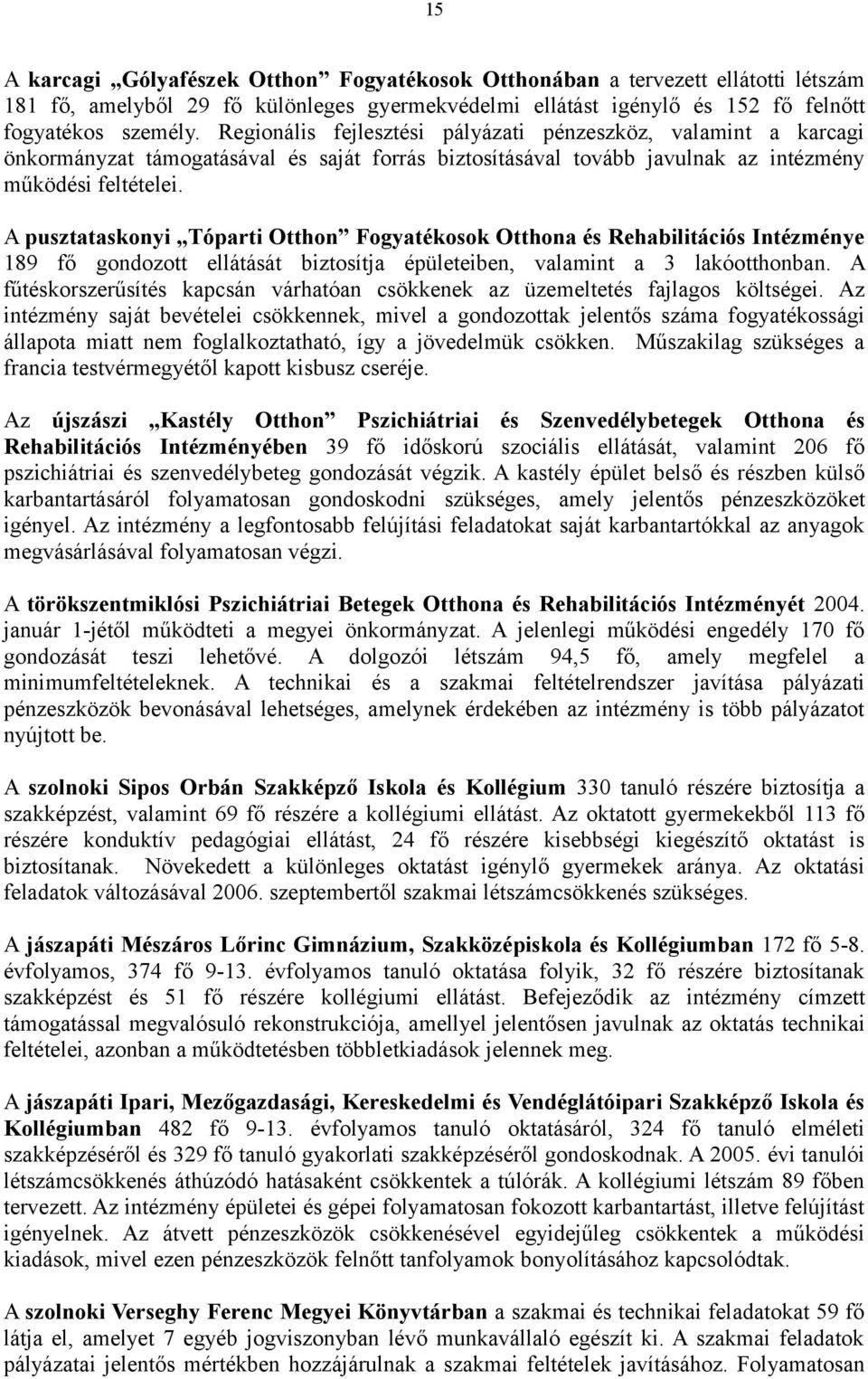 A pusztataskonyi Tóparti Otthon Fogyatékosok Otthona és Rehabilitációs Intézménye 189 fő gondozott ellátását biztosítja épületeiben, valamint a 3 lakóotthonban.