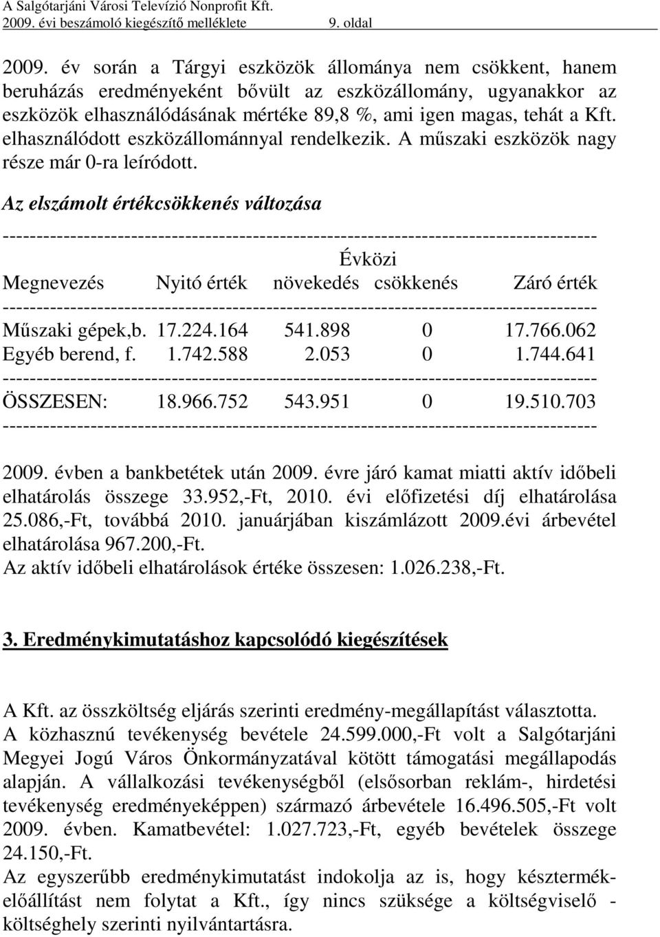 elhasználódott eszközállománnyal rendelkezik. A műszaki eszközök nagy része már 0-ra leíródott.