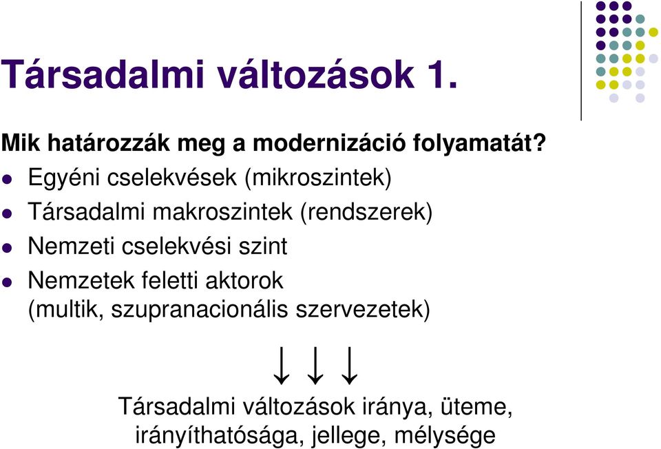 Nemzeti cselekvési szint Nemzetek feletti aktorok (multik, szupranacionális