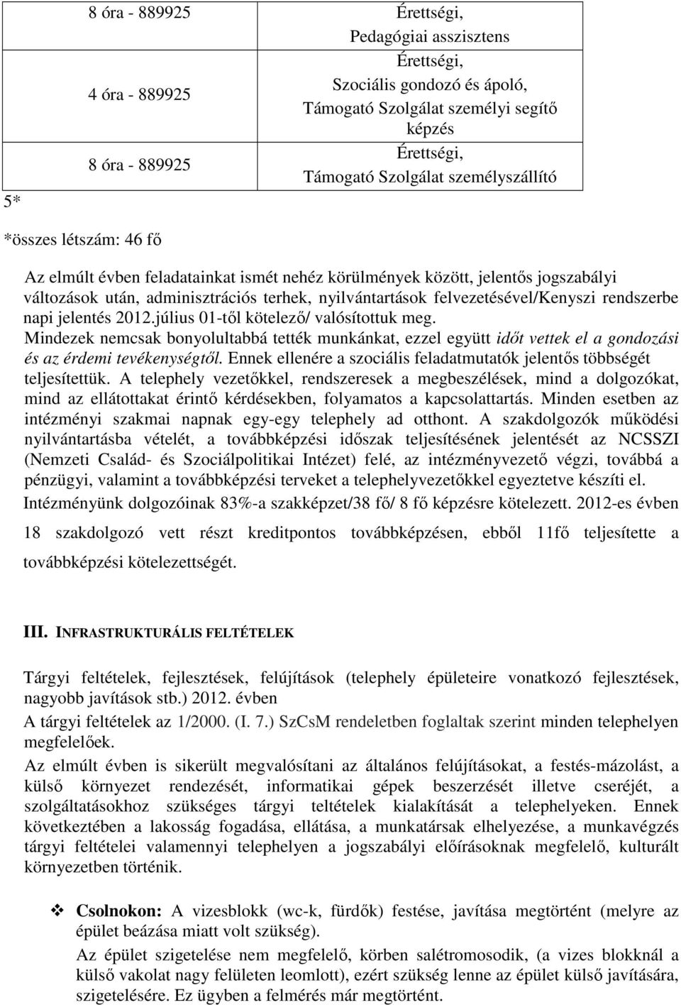 július 01-től kötelező/ valósítottuk meg. Mindezek nemcsak bonyolultabbá tették munkánkat, ezzel együtt időt vettek el a gondozási és az érdemi tevékenységtől.