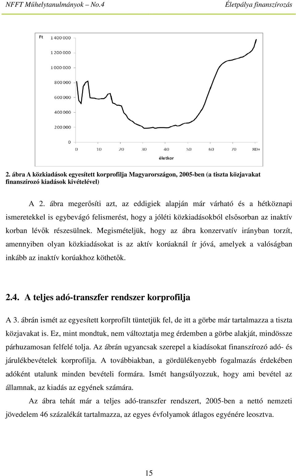 Megismételjük, hogy az ábra konzervatív irányban torzít, amennyiben olyan közkiadásokat is az aktív korúaknál ír jóvá, amelyek a valóságban inkább az inaktív korúakhoz köthetők. 2.4.