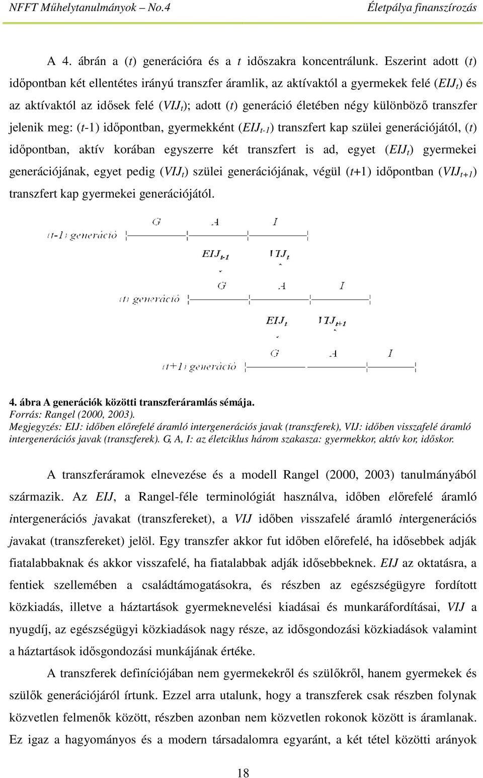 transzfer jelenik meg: (t-1) időpontban, gyermekként (EIJ t-1 ) transzfert kap szülei generációjától, (t) időpontban, aktív korában egyszerre két transzfert is ad, egyet (EIJ t ) gyermekei