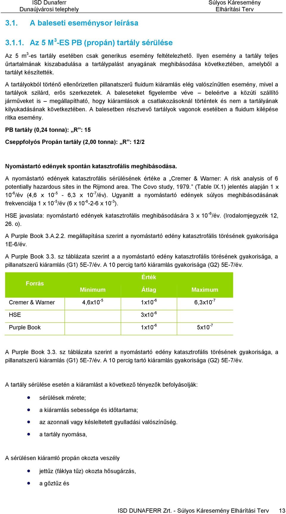 A tartályokból történő ellenőrizetlen pillanatszerű fluidum kiáramlás elég valószínűtlen esemény, mivel a tartályok szilárd, erős szerkezetek.