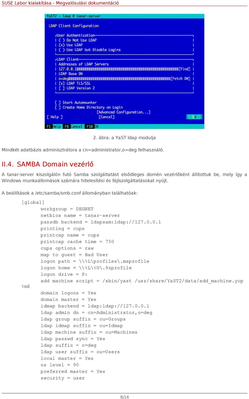 nyújt. A beállítások a /etc/samba/smb.conf állományban találhatóak: [global] workgroup = DEGNET netbios name = tanar-server passdb backend = ldapsam:ldap://127.0.