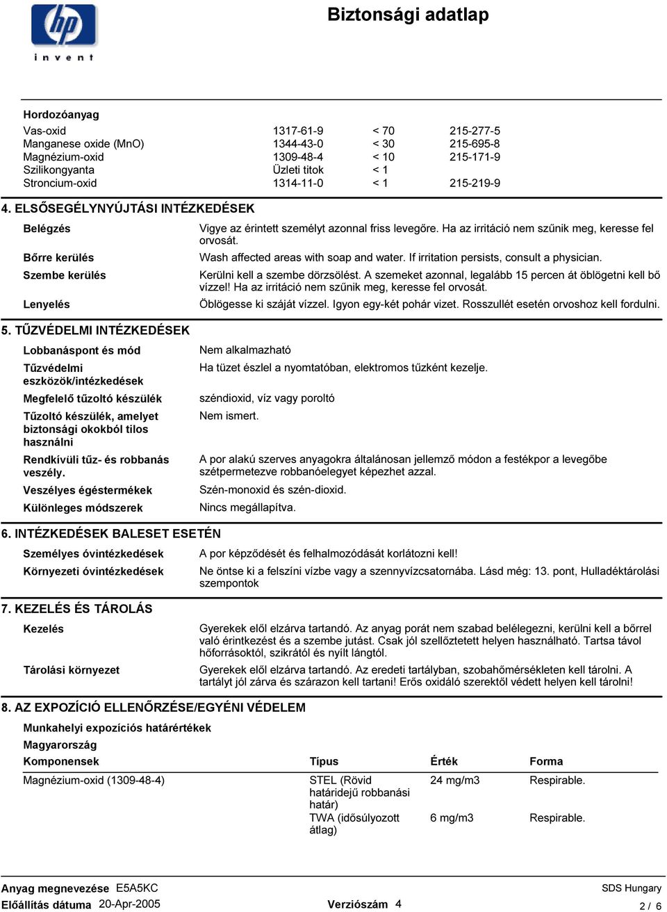 Wash affected areas with soap and water. If irritation persists, consult a physician. Kerülni kell a szembe dörzsölést. A szemeket azonnal, legalább 15 percen át öblögetni kell bı vízzel!