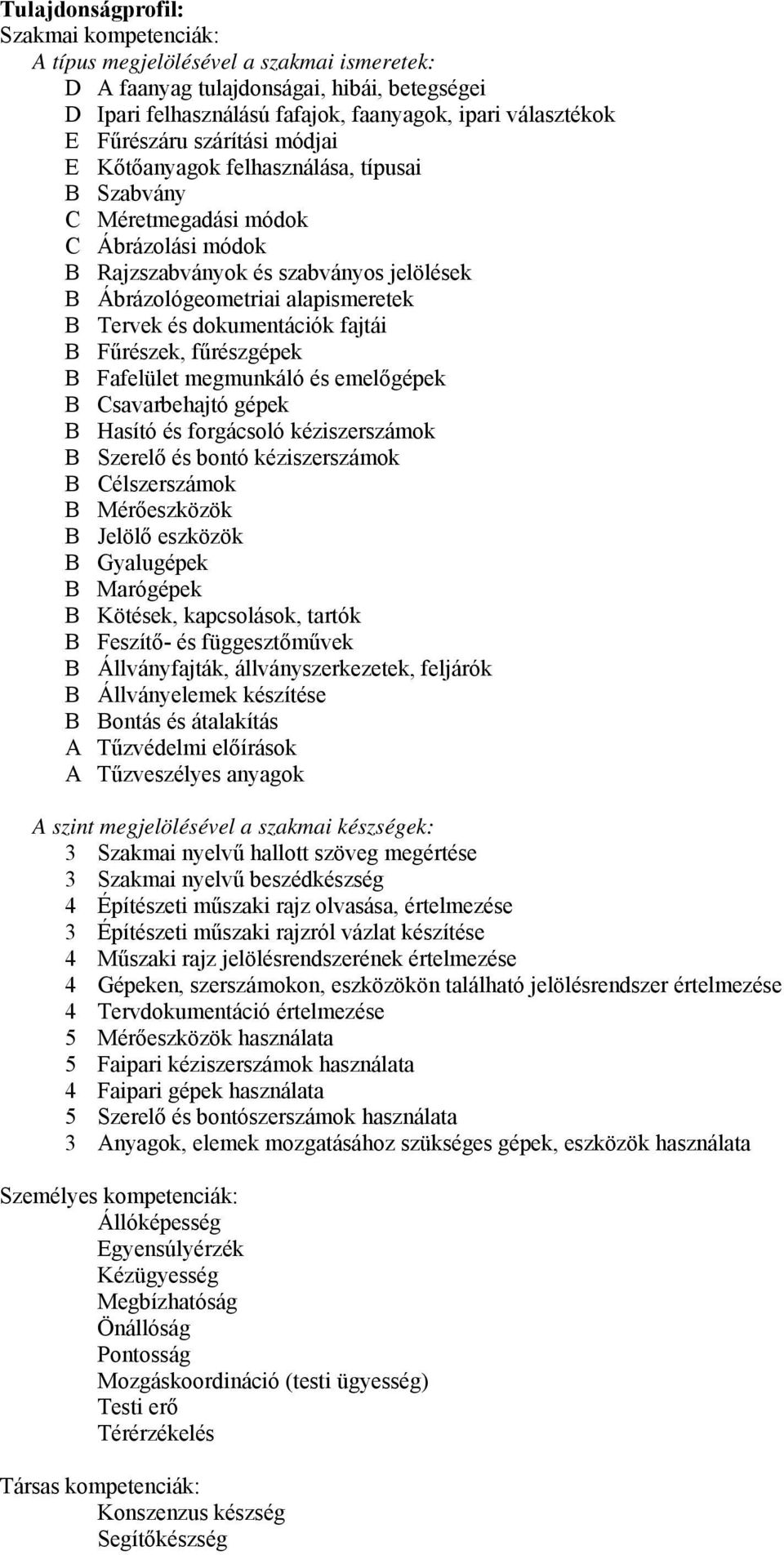 Tervek és dokumentációk fajtái B Fűrészek, fűrészgépek B Fafelület megmunkáló és emelőgépek B Csavarbehajtó gépek B Hasító és forgácsoló kéziszerszámok B Szerelő és bontó kéziszerszámok B