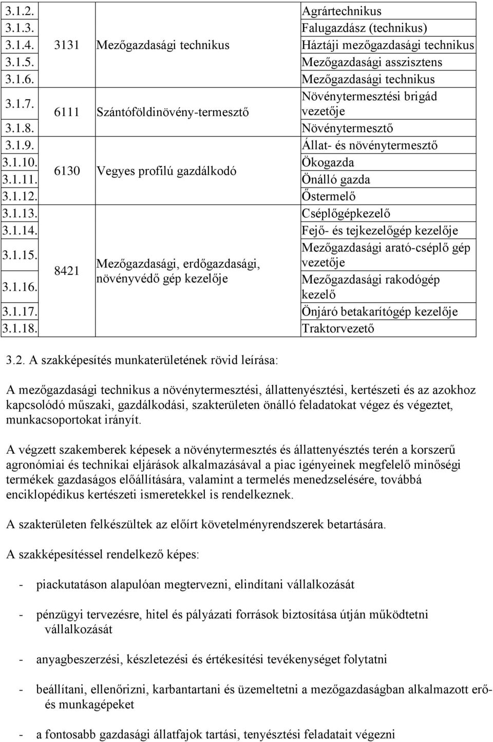 Őstermelő 3.1.13. Cséplőgépkezelő 3.1.14. Fejő- és tejkezelőgép kezelője Mezőgazdasági arató-cséplő gép 3.1.15.