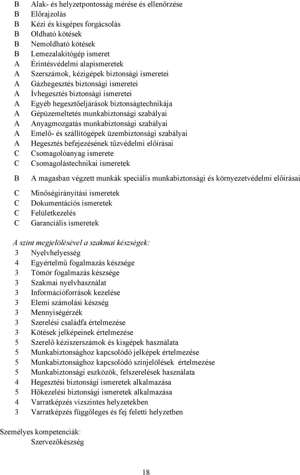 munkabiztonsági szabályai Emelő- és szállítógépek üzembiztonsági szabályai Hegesztés befejezésének tűzvédelmi előírásai somagolóanyag ismerete somagolástechnikai ismeretek magasban végzett munkák