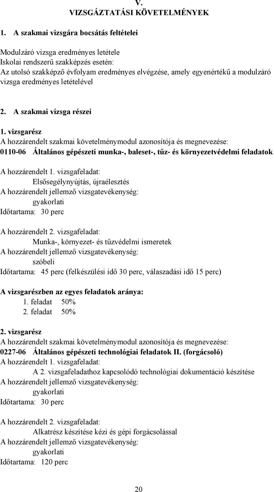 eredményes letételével 2. szakmai vizsga részei 1.